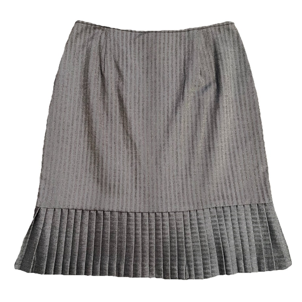 Gray Herringbone‎ Pleated Ruffle Skirt Sz 6 Elevated Basic Career Capsule